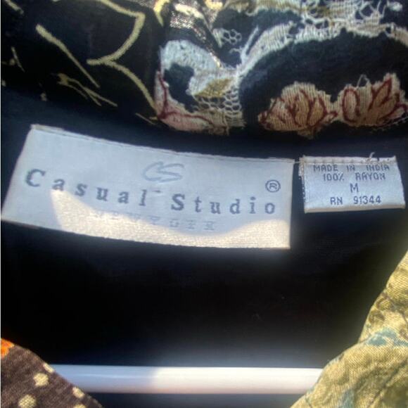 Boho Festival Patchwork Shirt Jacket India Rayon Hippie Artsy Top Medium Casual - Picture 6 of 6